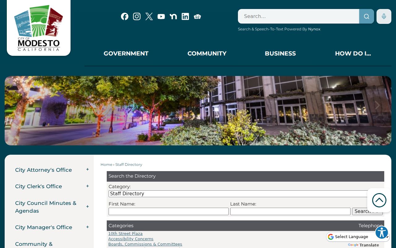 Modesto people search in the City of Modesto staff directory