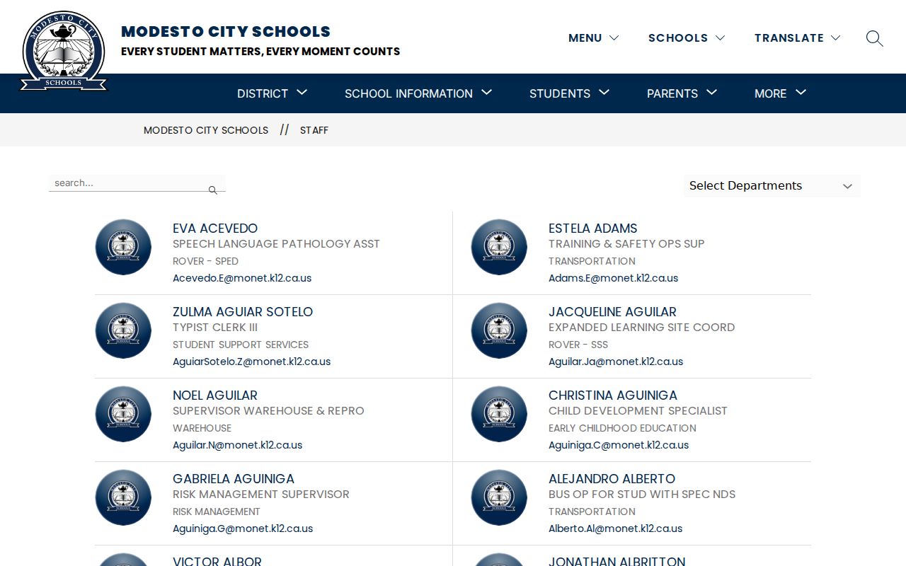 Modesto directory for City Schools staff