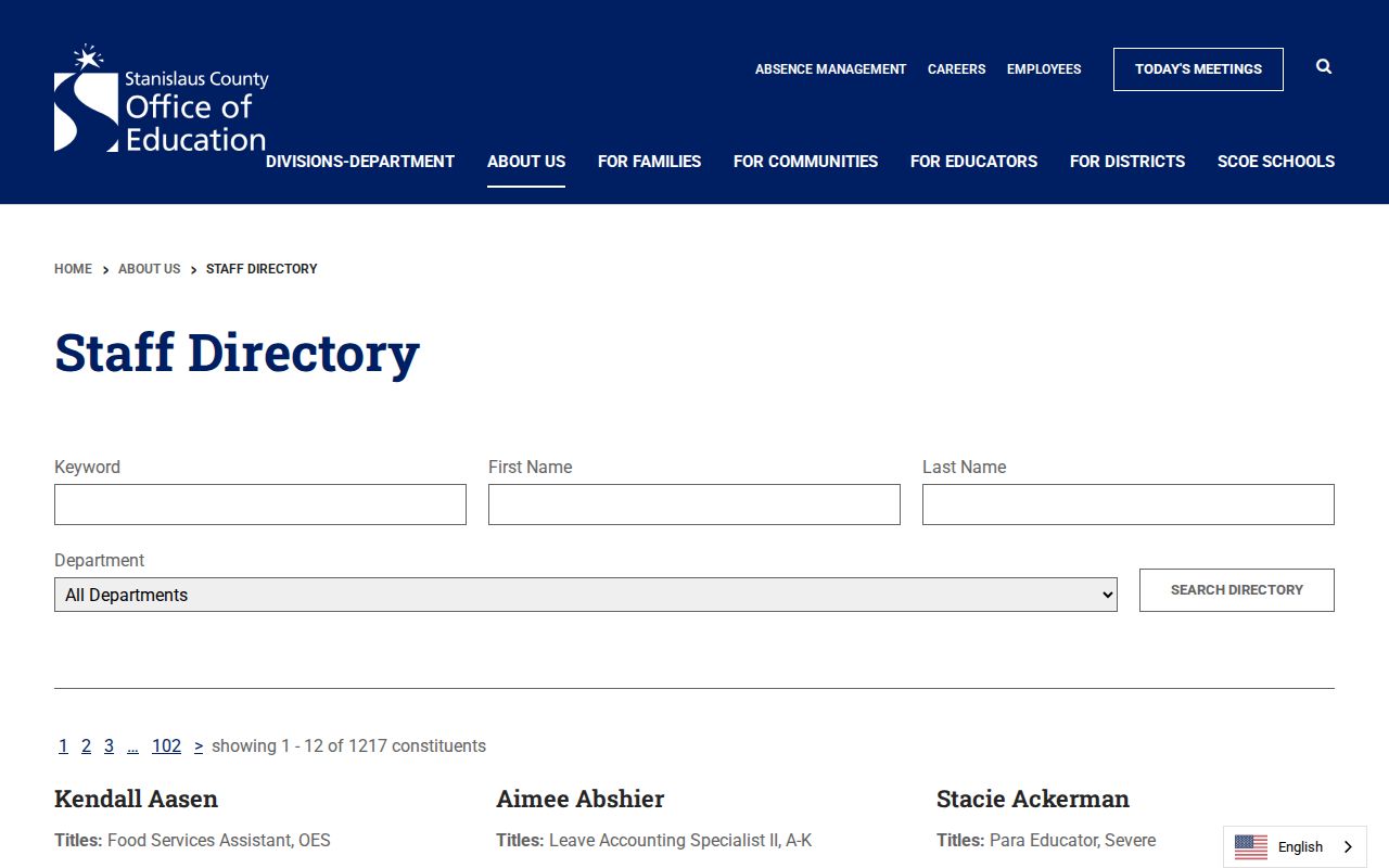 Modesto directory for Stanislaus education staff