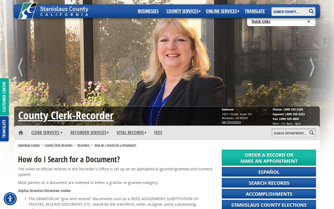 Modesto public records instructions for Stanislaus Recorder searches