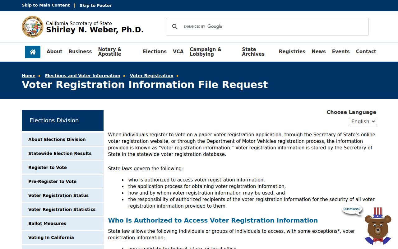 Modesto voter records file request page